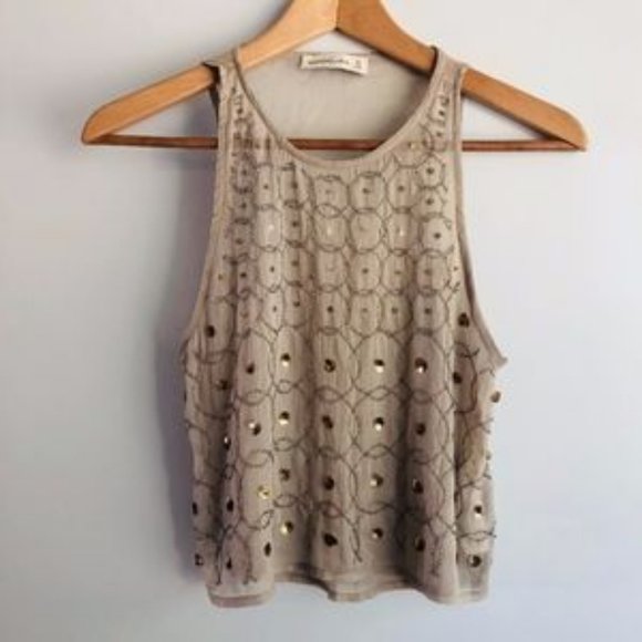 A&F Beaded Circle Chiffon Crop Top - Picture 1 of 6